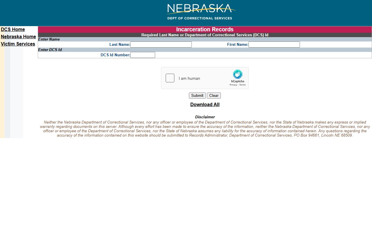 Boone County inmate lookup NDCS incarceration records search form